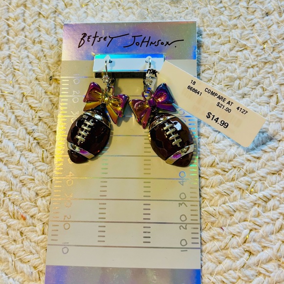 Betsey Johnson Purple Bow Football Earrings, NWT - Picture 1 of 1